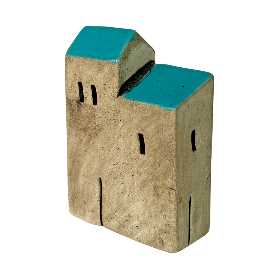 Acik mavi iki catili kucuk seramik ev_Small ceramic house with two sky blue roofs