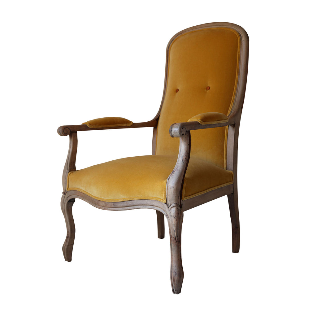 Ahsap iskeletli hardal sarisi kadife koltuk_Wooden framed mustard yellow velvet armchair_sessel_fauteuil