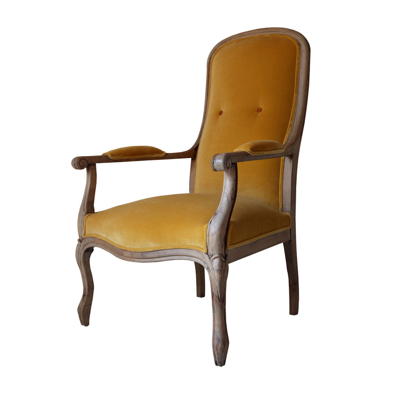 Ahsap iskeletli hardal sarisi kadife koltuk_Wooden framed mustard yellow velvet armchair_sessel_fauteuil