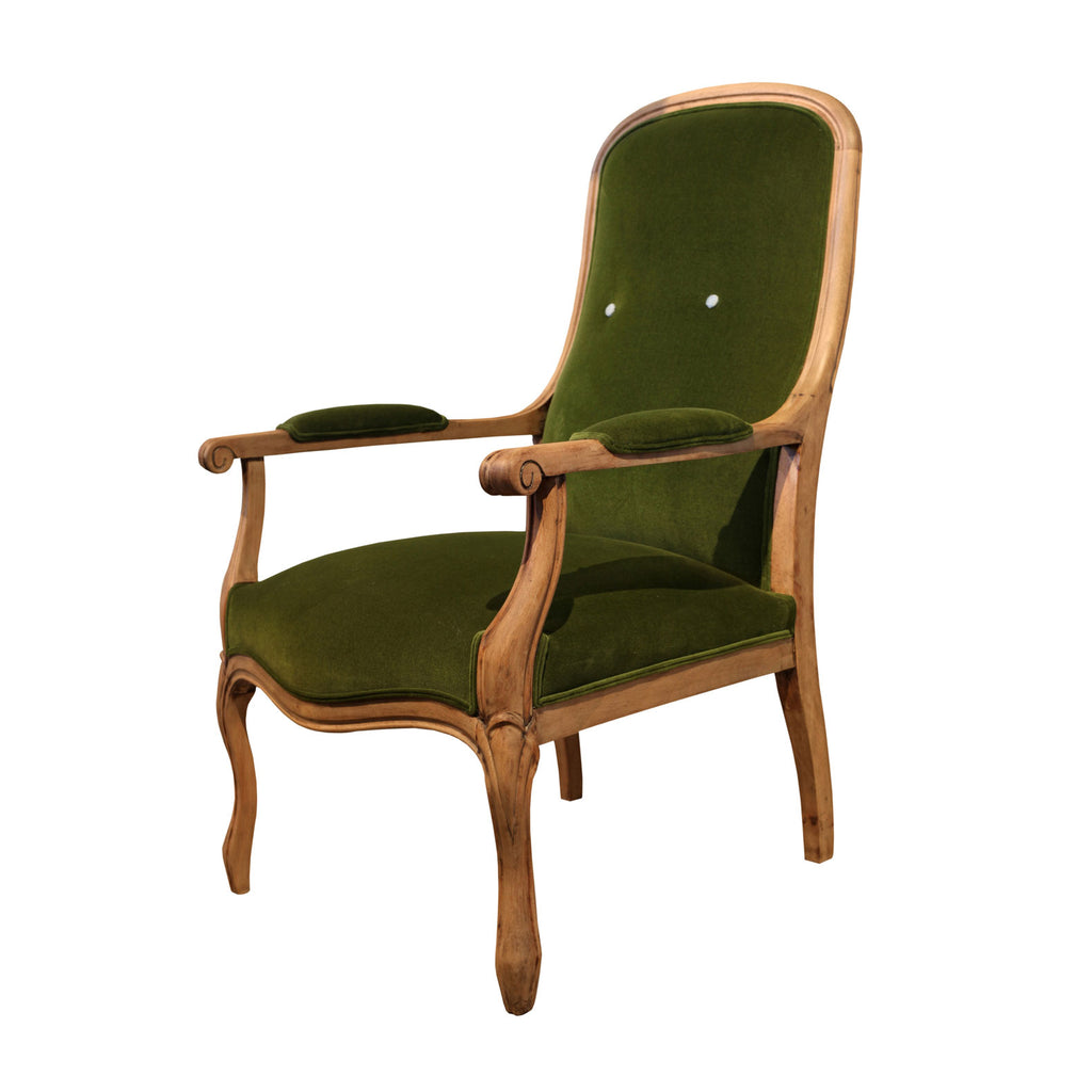 Ahsap iskeletli koyu yesil kadife koltuk_Wooden framed dark green velvet armchair_sessel_fauteuil
