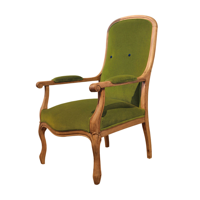 Ahsap iskeletli yesil kadife koltuk_Wooden framed green velvet armchair_sessel_fauteuil