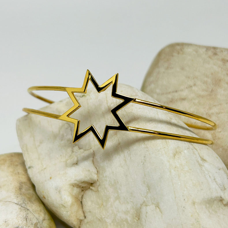 Akil uretkenlik sembolu yildiz motifli altin kaplama bilezik_Gold plated bracelet with star motif symbolizing wisdom productivity