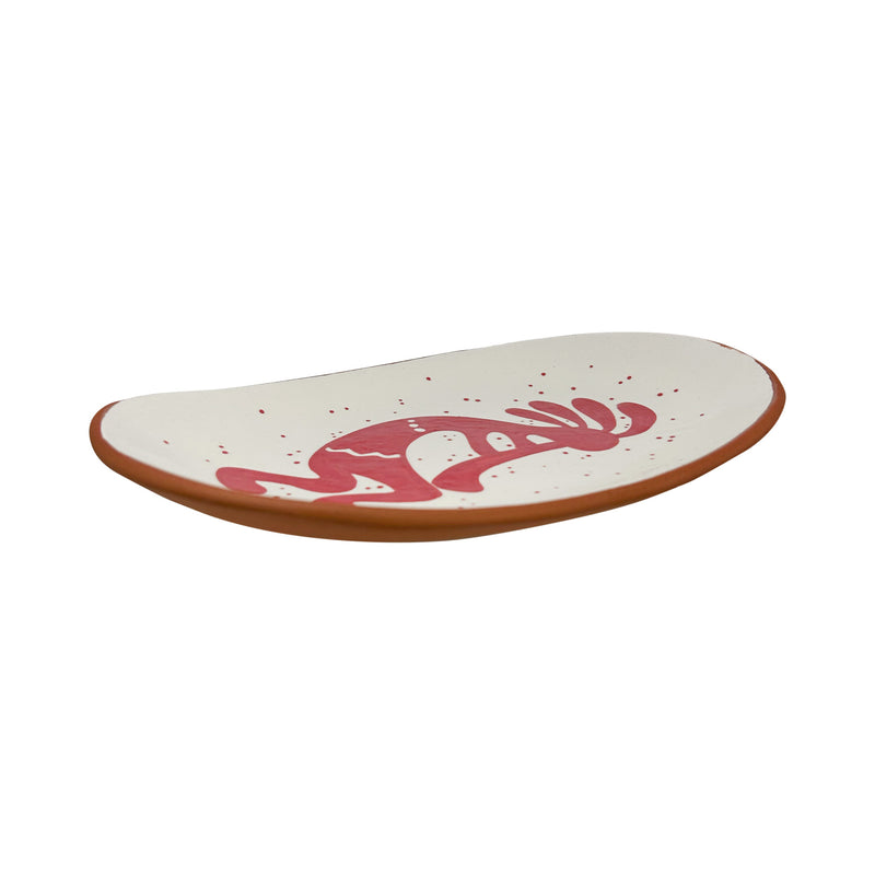 Alti kahverengi ustu beyaz deseni kirmizi oval seramik tabak_Oval white ceramic plate with red pattern