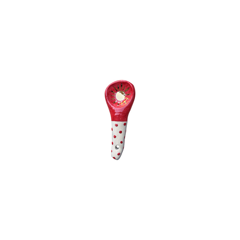 Altin rengi gunes desenli kirmizi beyaz kucuk kasik_Red and white small spoon with gold colored sun