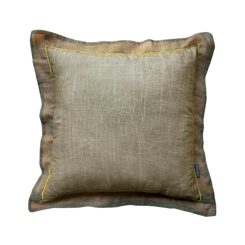 Altin rengi nakisli kullu yesil pamuklu yastik_Stone washed cotton ash green square pillow with golden color embroidery