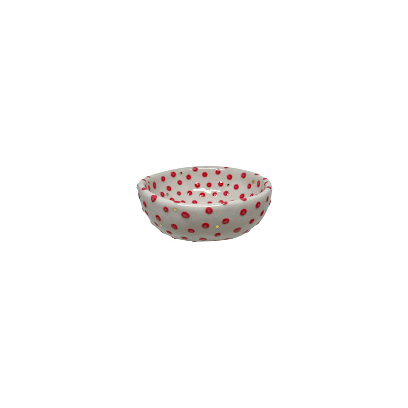 Altin rengi ve kirmizi noktali seramik kuruyemis kasesi_Ceramic fancy small bowl with red and golden color dots