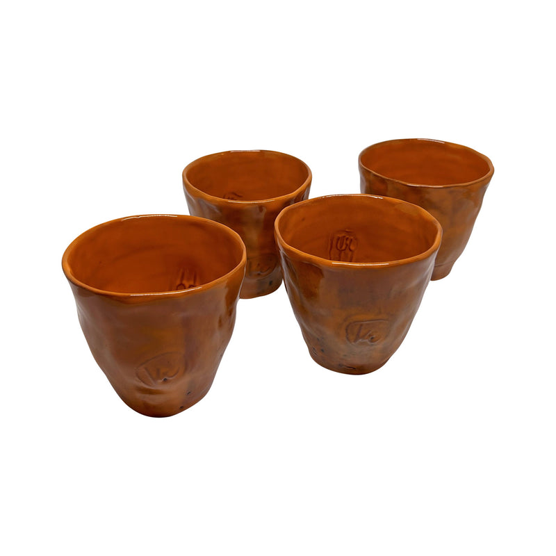 Amorf formlu turuncu el yapimi bes adet seramik bardak_Orange handmade giftware amorphous ceramic cups