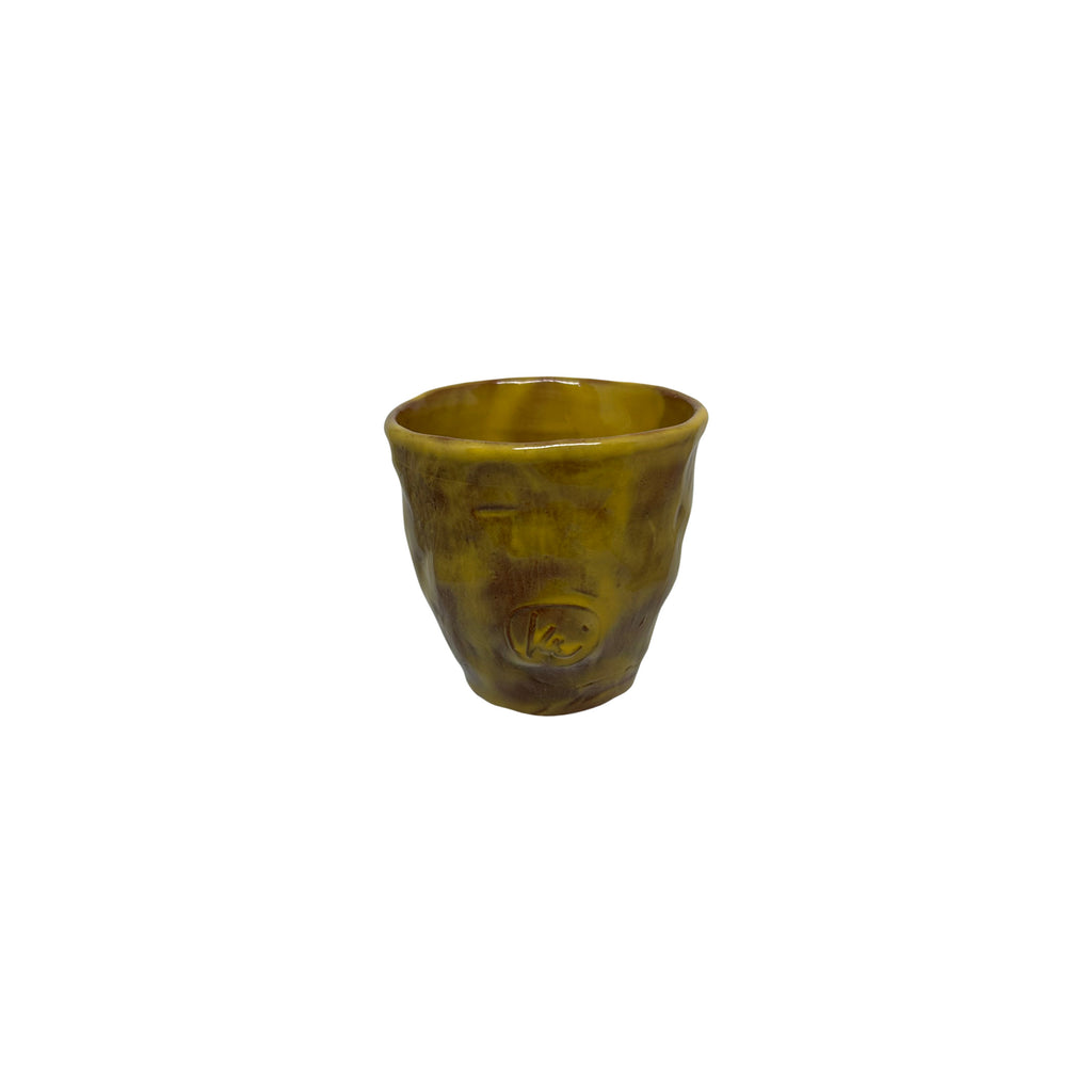 Amorf hatli sari el yapimi seramik bardak_Yellow handmade giftware amorphous ceramic cup