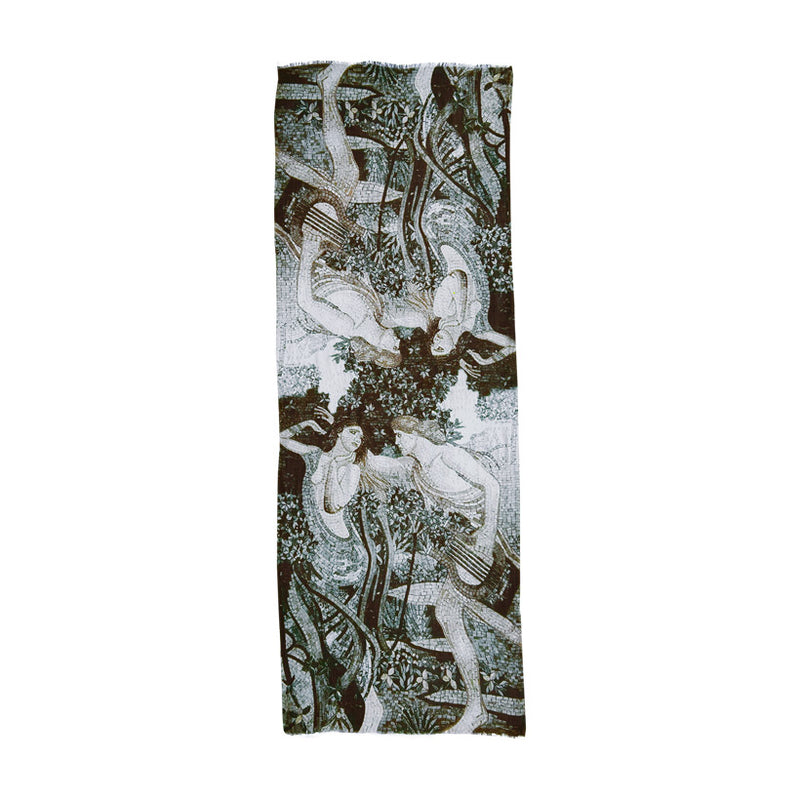Antakya mozaik desenli uzun dikdortgen gri fular_Grey long scarf with antique mosaic pattern