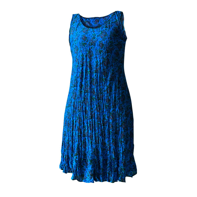 Askili gece mavisi cicekli kisa elbise_Flower patterned short prussian blue dress with straps