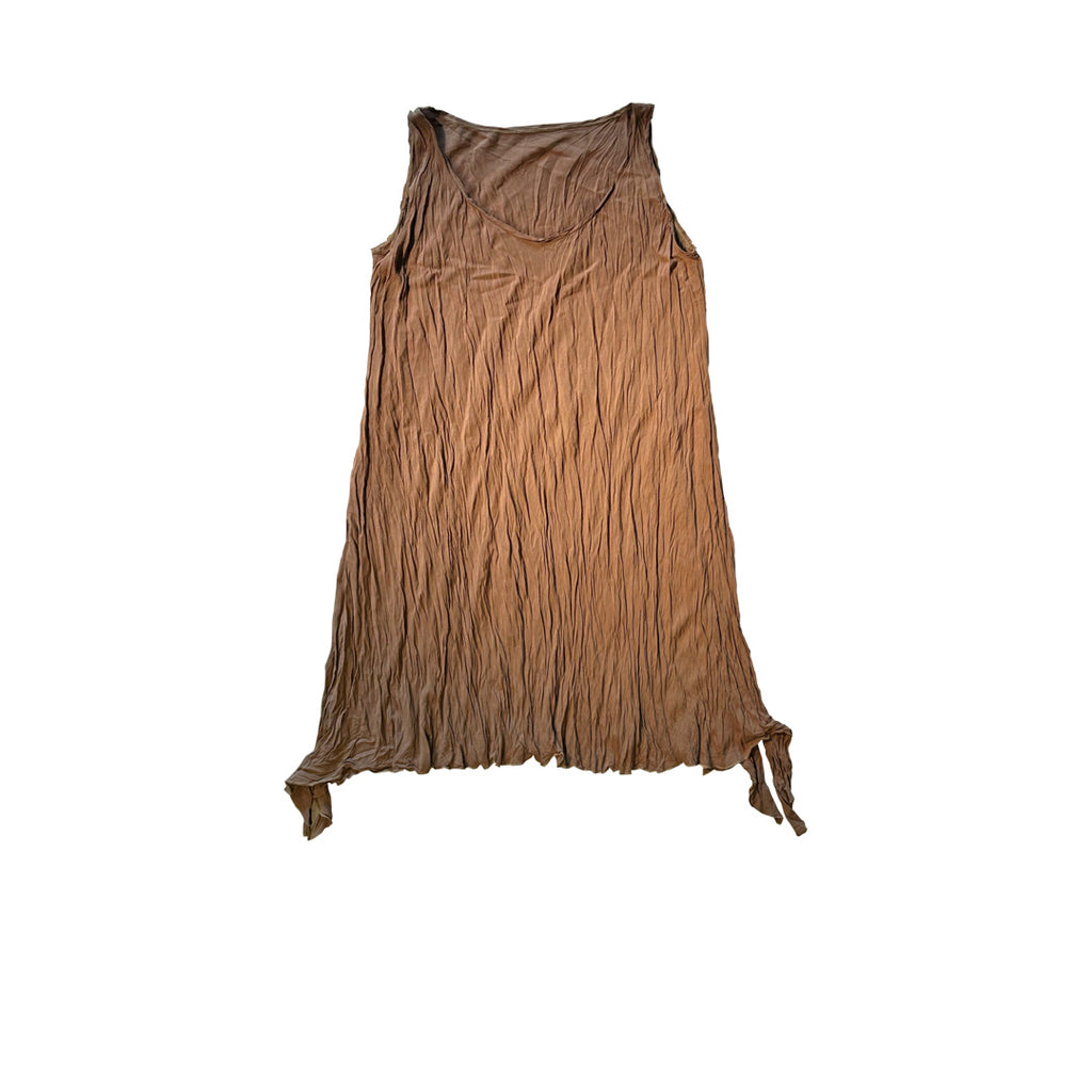 Askili kahverengi yanlari baglamali kirisik kisa elbise_Tank top wrinkled brown short dress