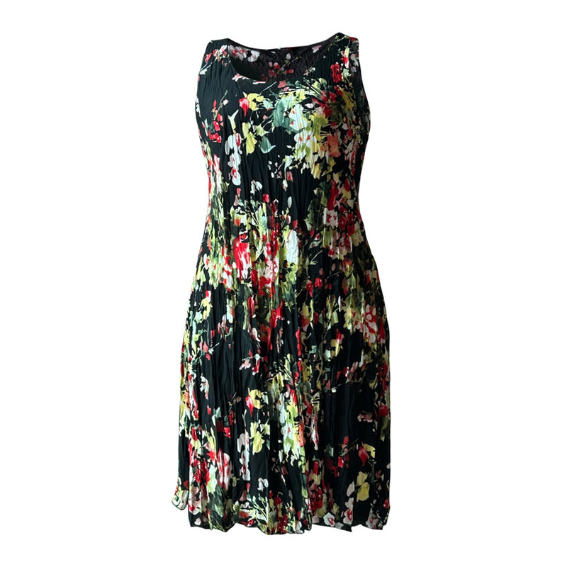 Askili siyah ustune rengarenk cicek desenli elbise_Colorful flower patterned black dress with straps