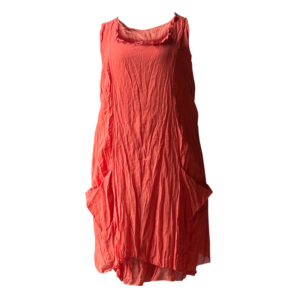 Askili somon rengi burusuk elbise_Salmon color wrinkled dress with straps