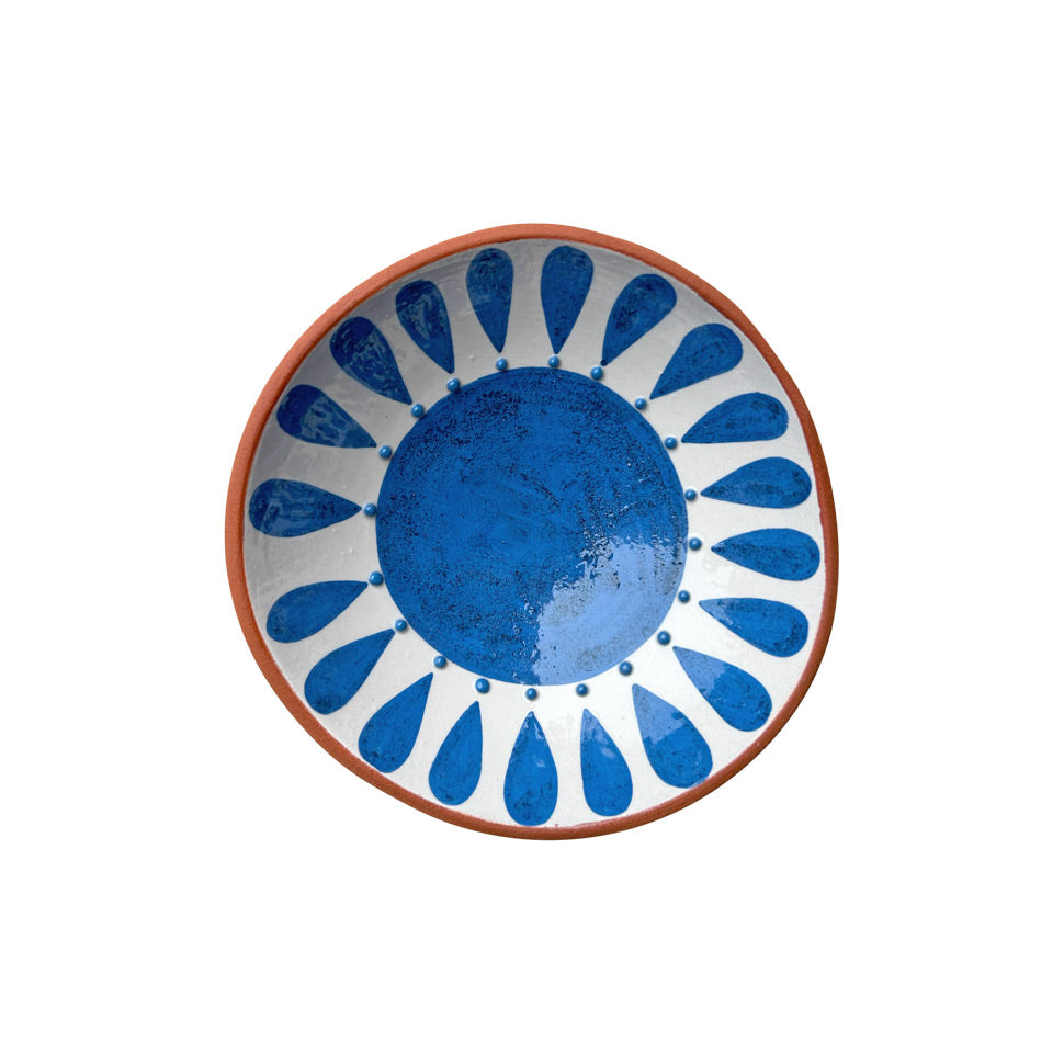 Ayakli kasenin beyaz ustune mavi mandala cicek desenli ici_Blue flower pattern of ceramic footed bowl