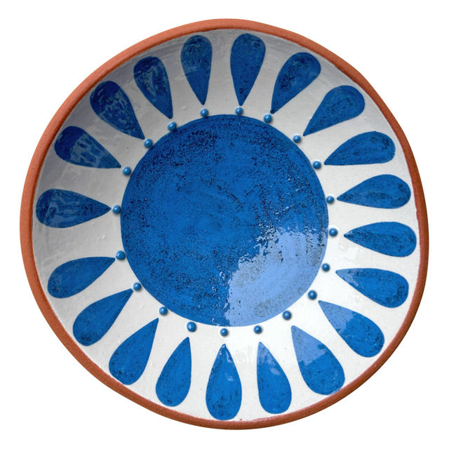 Ayakli kasenin beyaz ustune mavi mandala cicek desenli ici_Blue flower pattern of ceramic footed bowl