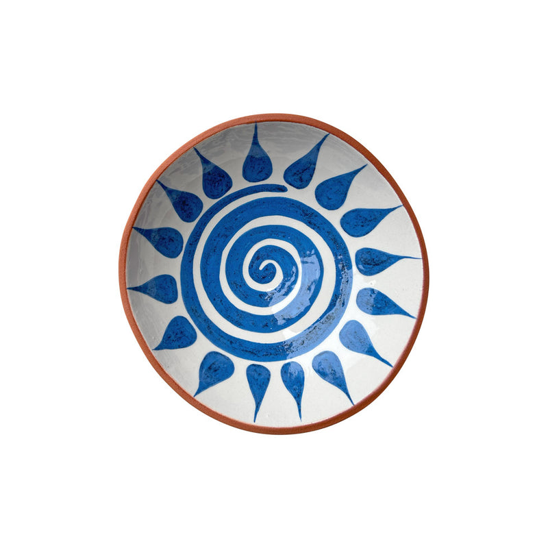 Ayakli kasenin beyaz ustune mavi spiral cicek desenli ici_Blue spiral flower pattern of ceramic footed bowl