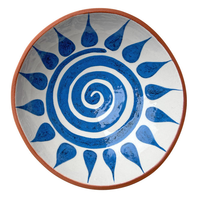 Ayakli kasenin beyaz ustune mavi spiral cicek desenli ici_Blue spiral flower pattern of ceramic footed bowl