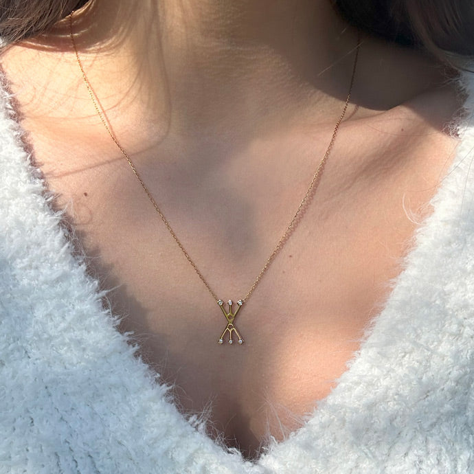 Bir Gaziantep ciciminden alinma bereket sembollu swarovski tasli altin kaplama kolye_Gold plated fertility necklace