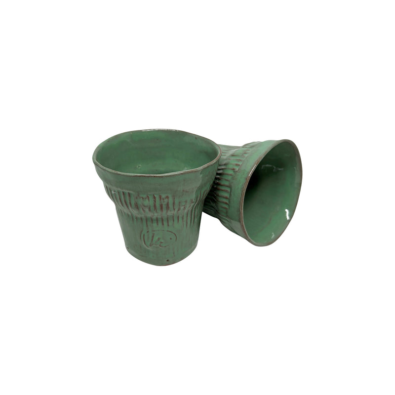 Biri devrik duran iki adet acik yesil seramik bardak_Two light green ceramic cups