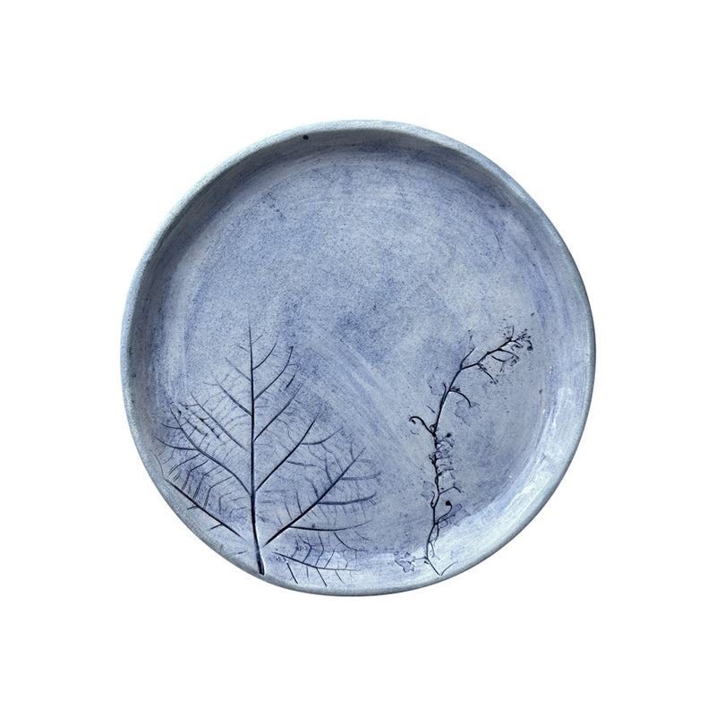 Bitki baskili mavi pastoral tabak_Blue pastoral plate with pressed plants