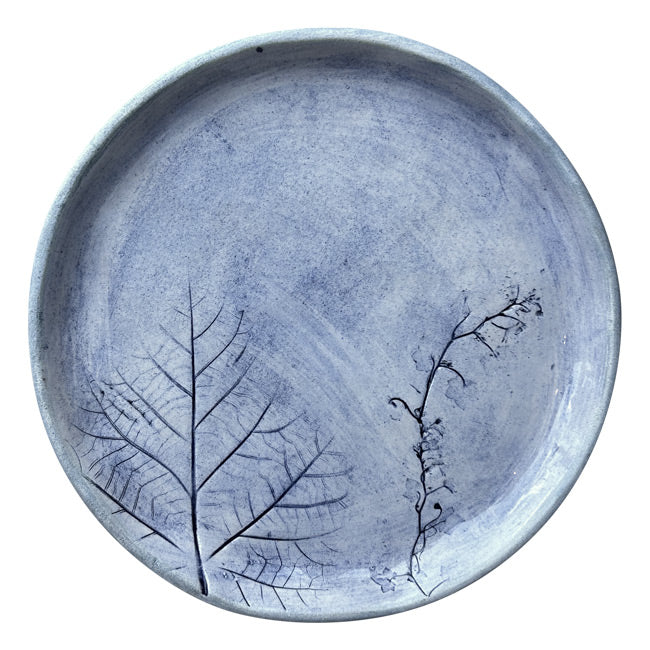 Bitki baskili mavi pastoral tabak_Blue pastoral plate with pressed plants