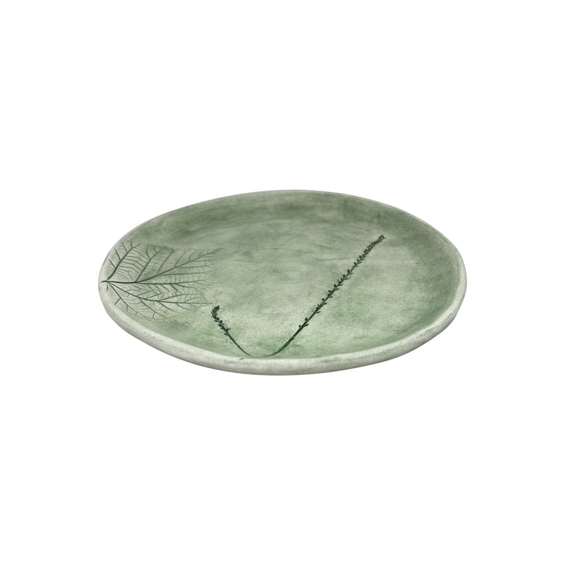 Bitki desenli alacali yesil seramik pasta tabagi_Green mottled green ceramic bread plate