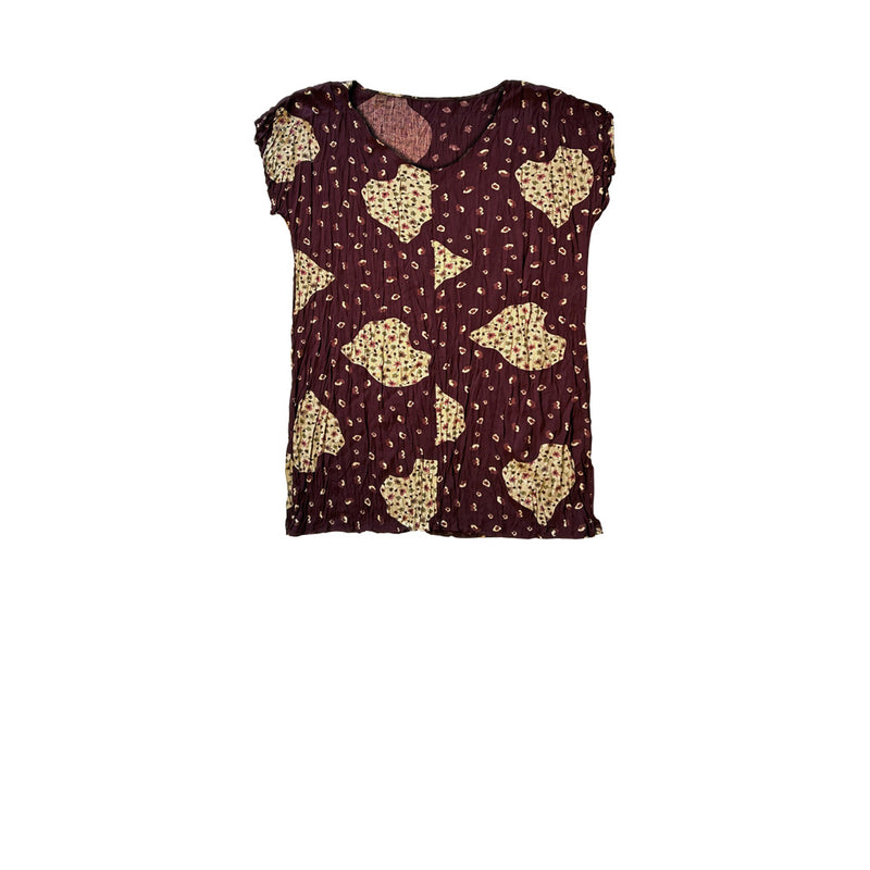 Bordo bej karisik desenli kolsuz tunik_Sleeveless tunic with mixed patterns in burgundy color and beige