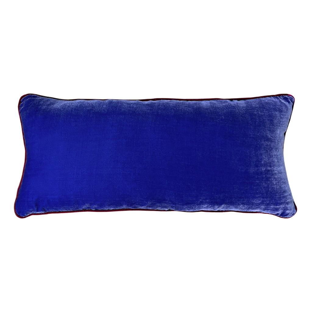 Bordo fitilli mavi kadife uzun yastik_Long blue velvet cushion with burgundy color piping