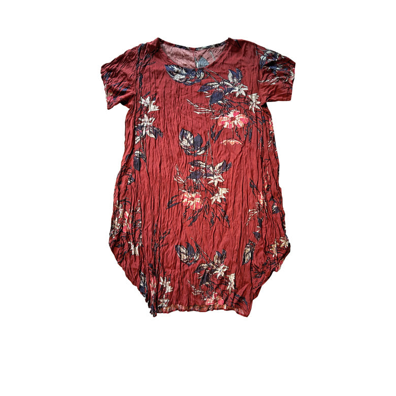 Bordo ustune cicek desenli kisa kollu elbise_Short sleeved burgundy colored dress with floral pattern