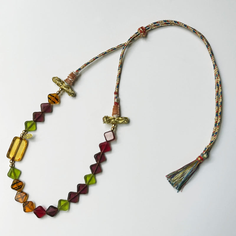 Cam boncuklu cok renkli Atolye 11 kolye_Multi colored glass bead necklace with tassel