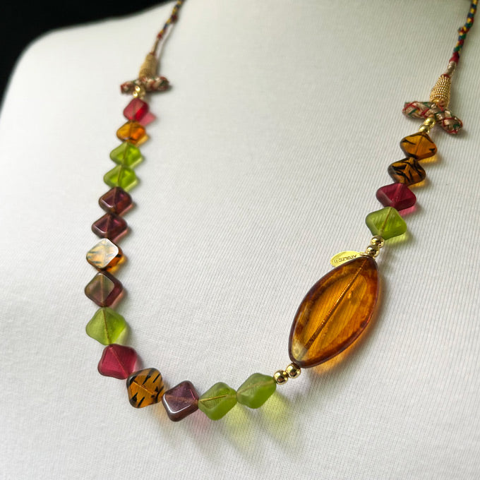 Cam boncuklu cok renkli el yapimi kolye_Multi colored glass bead necklace with tassel_1