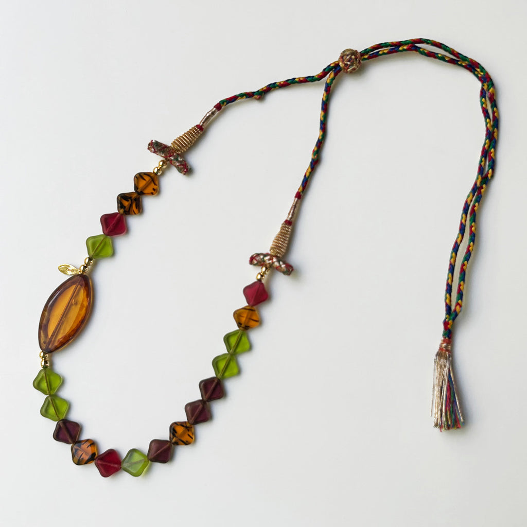 Cam boncuklu cok renkli el yapimi kolye_Multi colored glass bead necklace with tassel_1