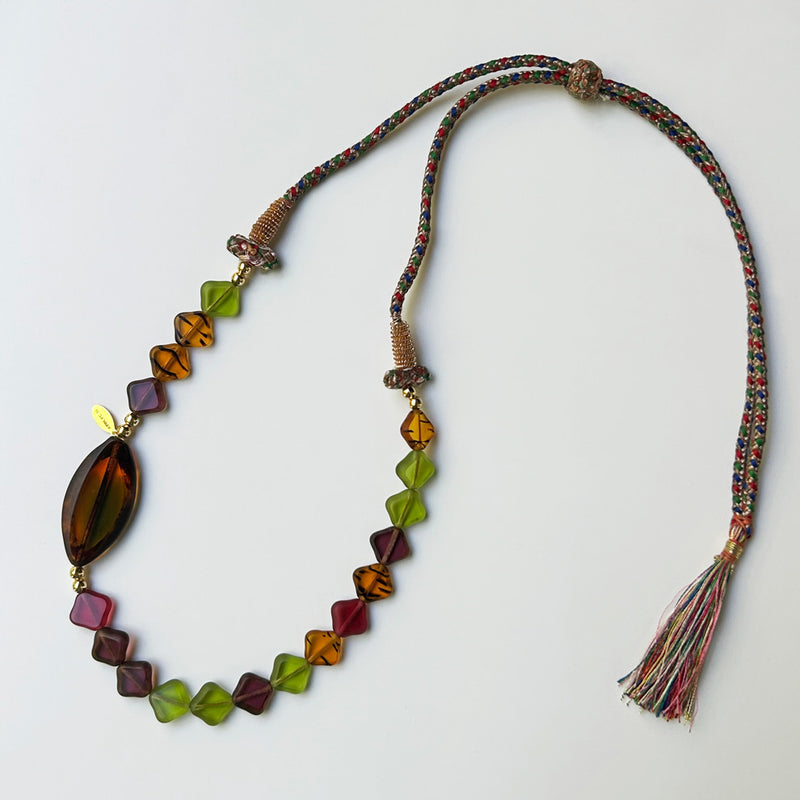 Cam boncuklu cok renkli tasarim kolye_Multi colored glass bead necklace with adjustable length