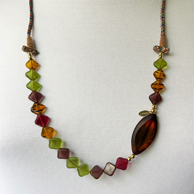 Cam boncuklu cok renkli tasarim kolye_Multi colored glass bead necklace with adjustable length