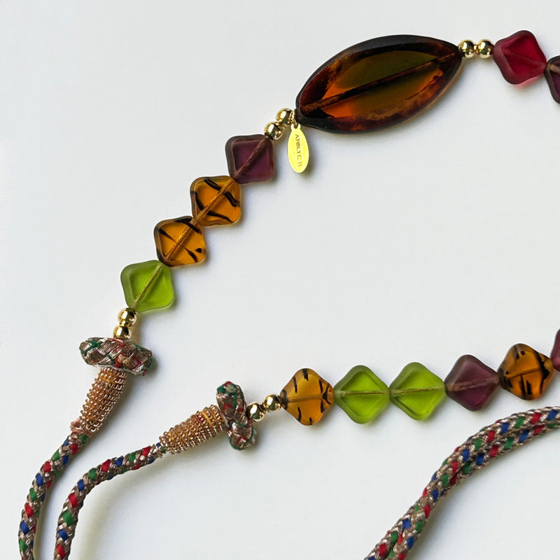 Cam boncuklu cok renkli tasarim kolye_Multi colored glass bead necklace with adjustable length