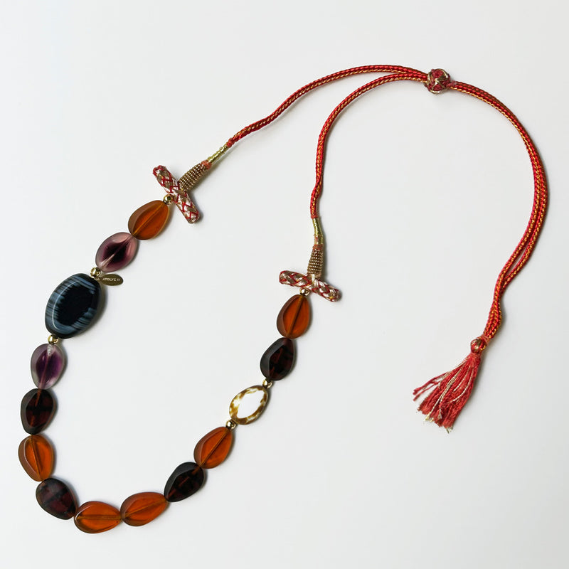 Cam boncuklu rengarenk Atolye 11 el yapimi kolye_Multi colored glass bead necklace with tassel and adjustable length
