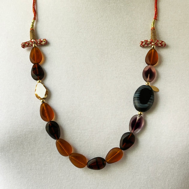 Cam boncuklu rengarenk Atolye 11 el yapimi kolye_Multi colored glass bead necklace with tassel and adjustable length