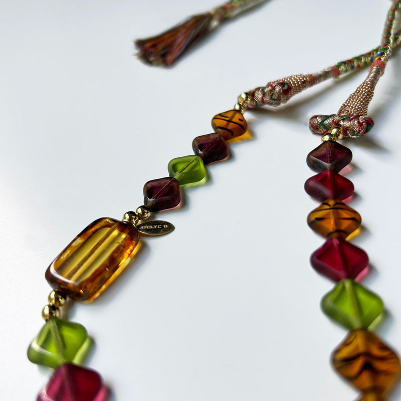 Cam boncuklu rengarenk tasarim kolye_Multi colored glass bead necklace with tassel and adjustable length_1