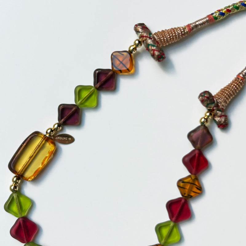 Cam boncuklu rengarenk tasarim kolye_Multi colored glass bead necklace with tassel and adjustable length_1
