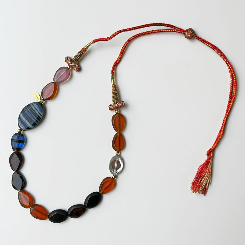 Cesitli cam boncuklu rengarenk Atolye 11 el yapimi kolye_Multi colored glass bead necklace with tassel
