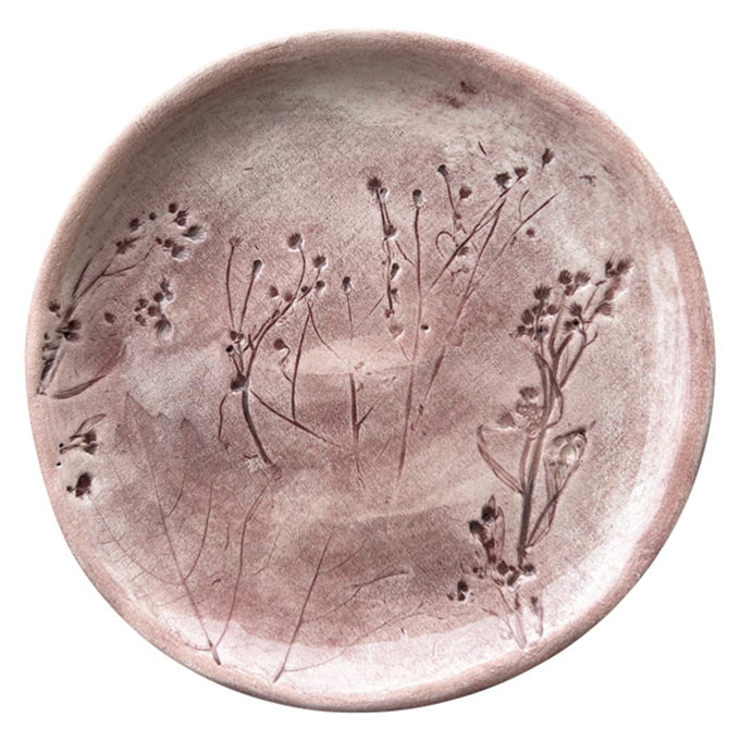 Cicek desenli pembe seramik tabak_Pink ceramic plate with floral pattern