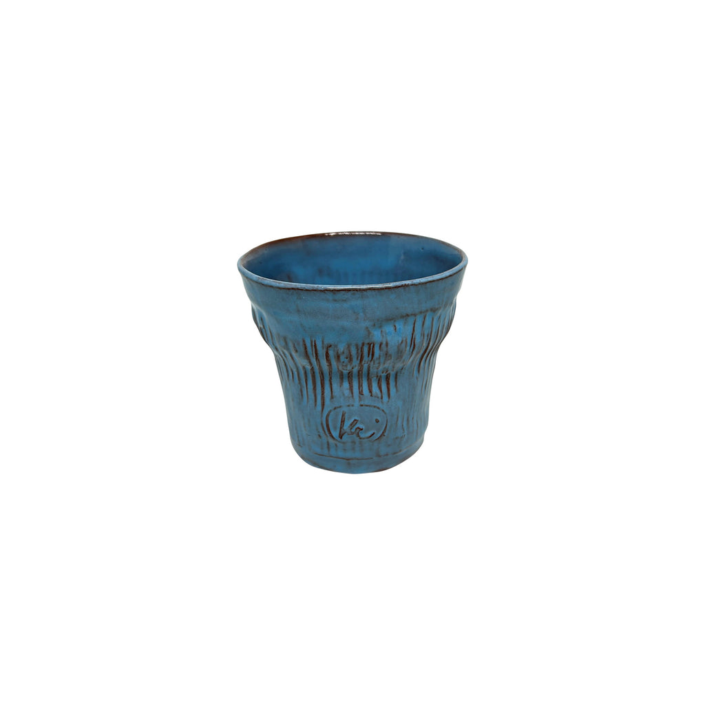 Cizgili acik mavi el yapimi seramik bardak_Handmade light blue ceramic cup