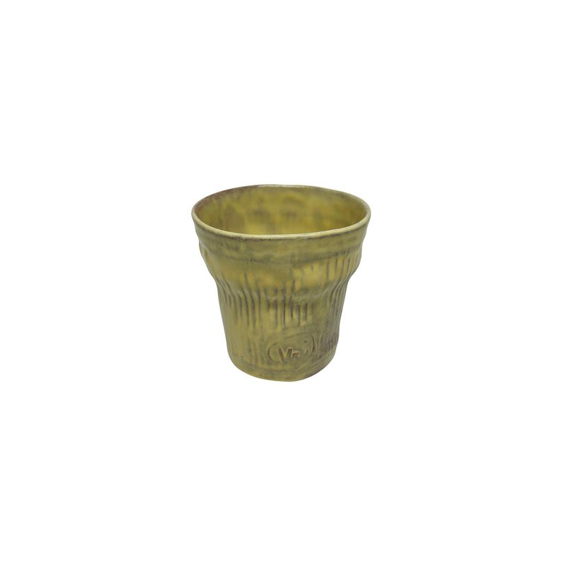 Cizgili acik sari el yapimi seramik bardak_Handmade light yellow ceramic cup