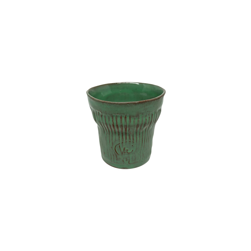 Cizgili acik yesil el yapimi seramik bardak_Handmade light green ceramic cup