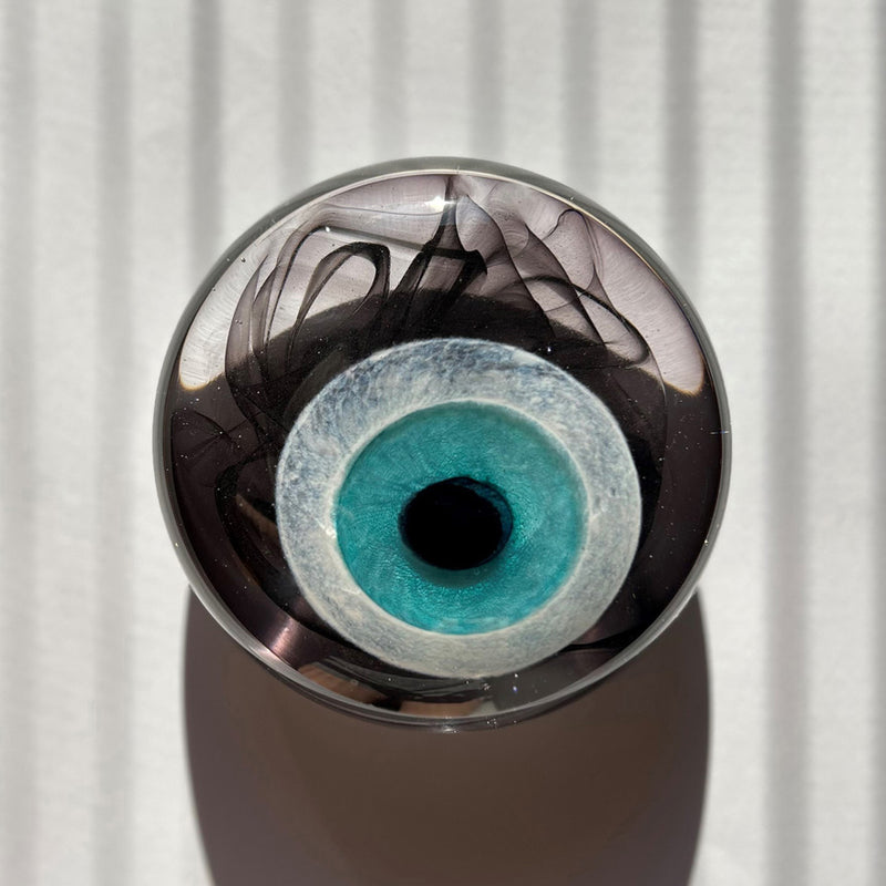 Cizgili golgede fume seffaf cam buyuk nazar boncugu_Smoke grey clear glass big evil eye bead in the shade