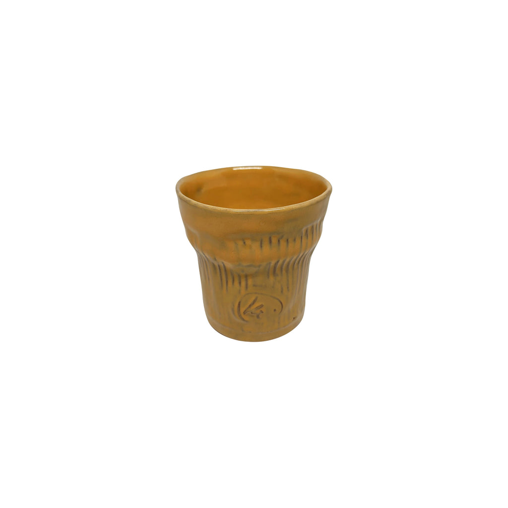 Cizgili somon rengi el yapimi seramik bardak_Handmade pinkish orange ceramic cup
