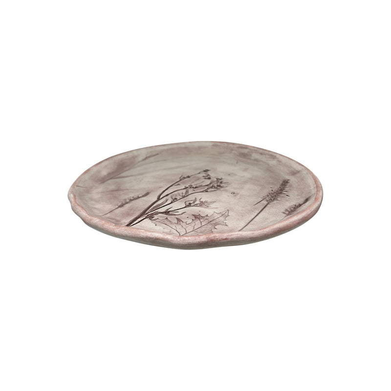 Desenli soluk pembe kucuk seramik tabak_Floral patterned pale pink small ceramic plate