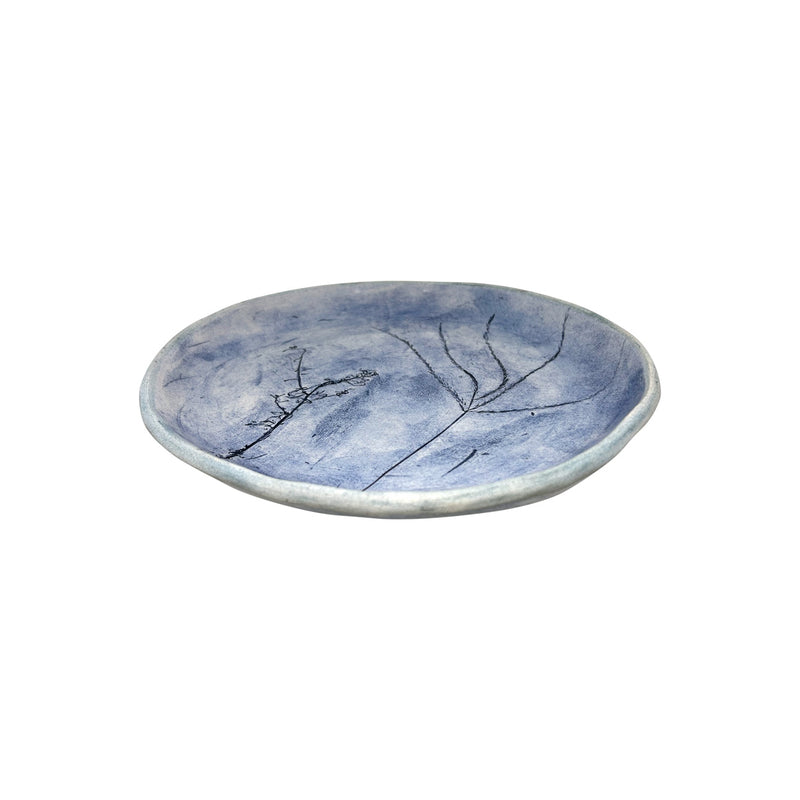 Desenli ve alacali mavi seramik tabak_Patterned and mottled giftware plate