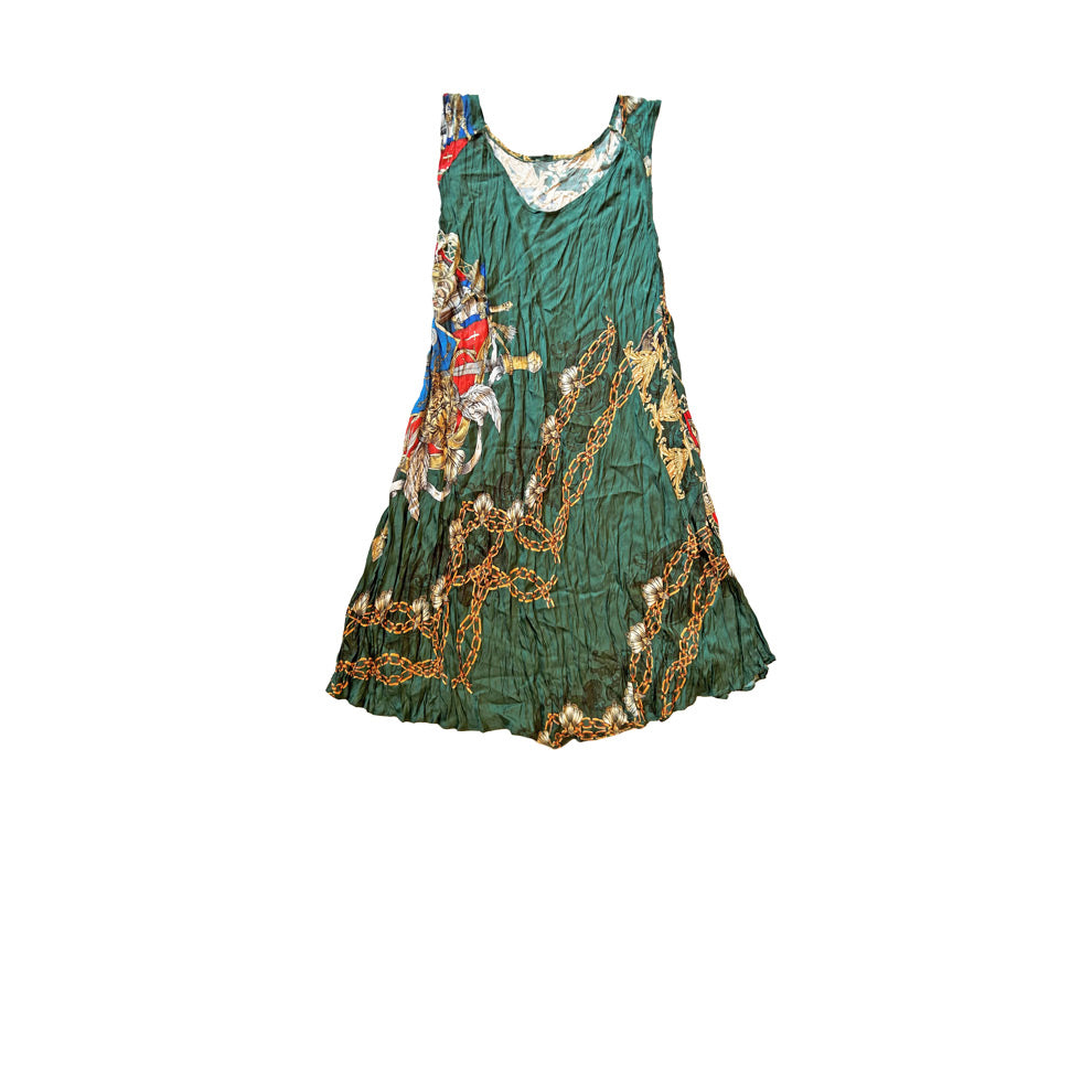 Desenli yesil kisa askili elbise_Patterned green short strap dress