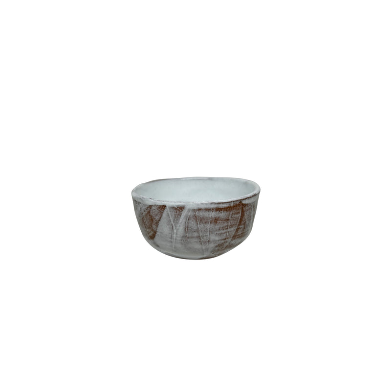 Disi eskitme gorunumlı ici beyaz kucuk seramik cerezlik_Small ceramic nut bowl with an aged look on the outside and white inside